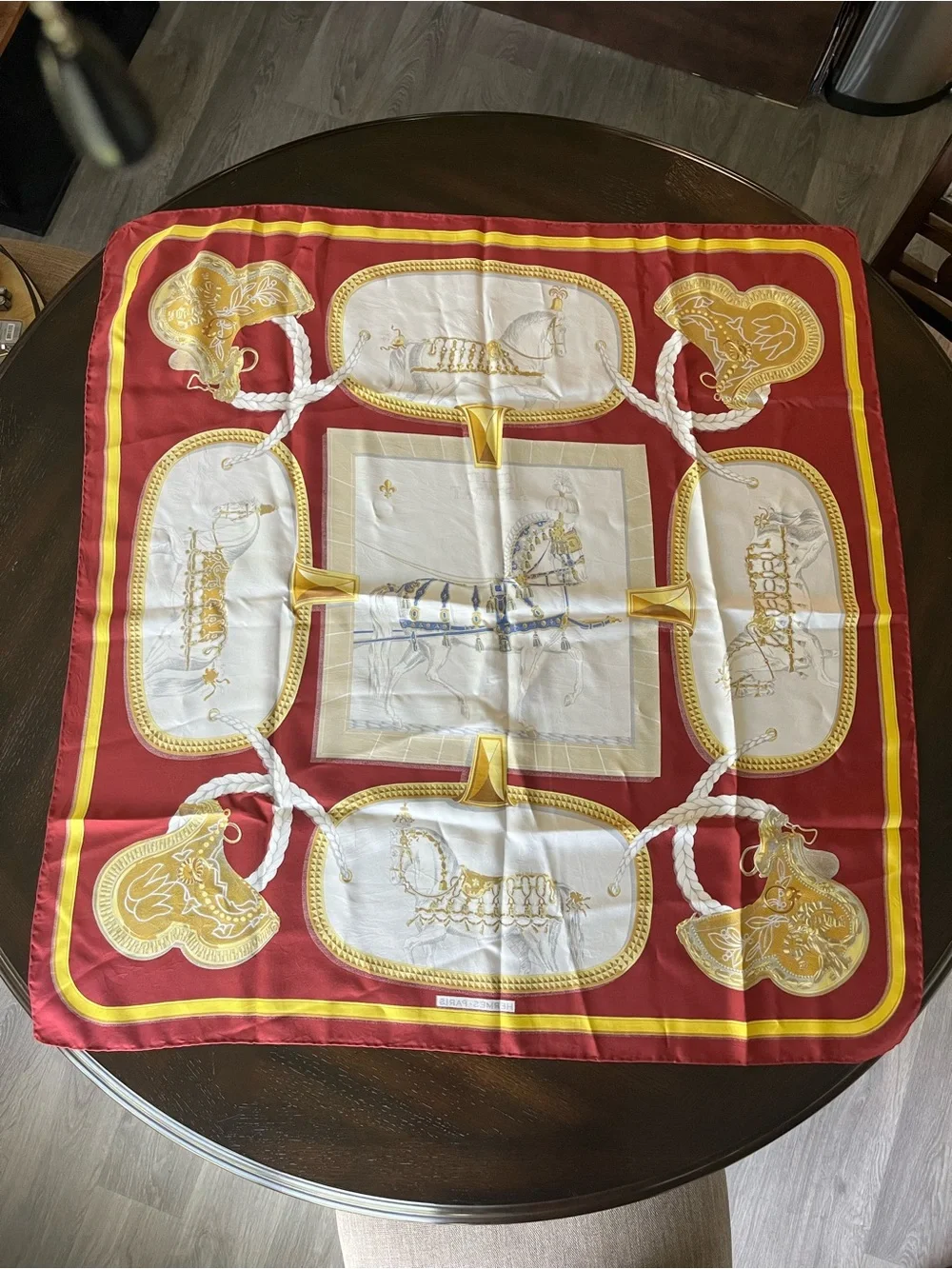 Hermes Grand Apparat Red Equestrian Silk Scarf